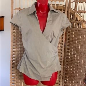 New York & Company Gray Wrap Blouse
